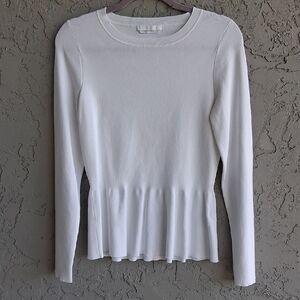 Hugo Boss White Ribbed Peplum Long Sleeve Tee